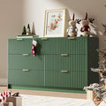 Green 7 Drawer Dresser for Bedroom, Modern Fluted Dresser with Gold Metal Handles, Wide Chest of Drawers for Bedroom, Living Room, Entryway, Hallway, 55.9" L x 15.7" D x 31.4" H