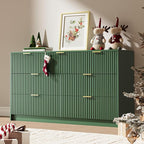 Green 7 Drawer Dresser for Bedroom, Modern Fluted Dresser with Gold Metal Handles, Wide Chest of Drawers for Bedroom, Living Room, Entryway, Hallway, 55.9" L x 15.7" D x 31.4" H