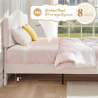 VECELO Twin Bed Frame Upholstered Platform Bed Frame with Height Adjustable Teddy Fabric Headboard, Strong Wood Slats Supports 7.9'' Under Bed Space Noise Free No Box Spring Needed, Beige