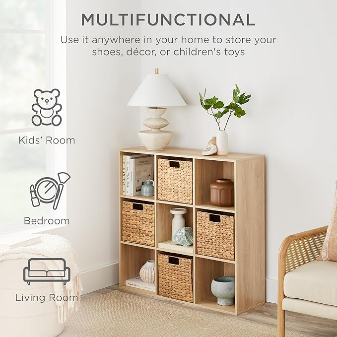 Best Choice Products 9-Cube Storage Organizer, 11in Shelf Opening, Bookcase, Display Shelf, Customizable w/ 3 Removable Back Panels - Light Oak