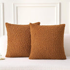 FUTEI Rust Throw Pillow Covers 16x16 Inch Set of 2,Furry Faux Fur Teddy Boucle Textured Cushion Covers,Soft Fluffy Decorative Pillow Case,Home Decor for Couch Bed Living Room Office Car