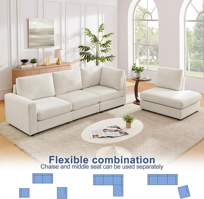 100“ L Shaped Couch with Reversible Chaise Sectional couches Sofa Corner Couches for Living Room,Apartment and Compact Spaces(Cream)