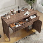 Farmhouse 47" Executive Desk, Computer Desk with Drawers and Storage Cabinet, Workstation Computer Desk for Home Office and Study.Red-Brown