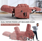 Power Lift Recliner Chair for Elderly, Oversized Chenille Electric Recliners Chairs for Living Room, Dual Motor 180° Lay Flat Recliner Big Sofa with Massage and Heating, Heavy-Duty, Red