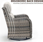 Swivel Patio Chairs Set of 3 with 6" Thick Cushion - Wicker Outdoor Swivel Rocker Patio Chairs with Side Table, High Back Comfortable Outdoor Glider Chair - Grey Wicker | Beige Cushions