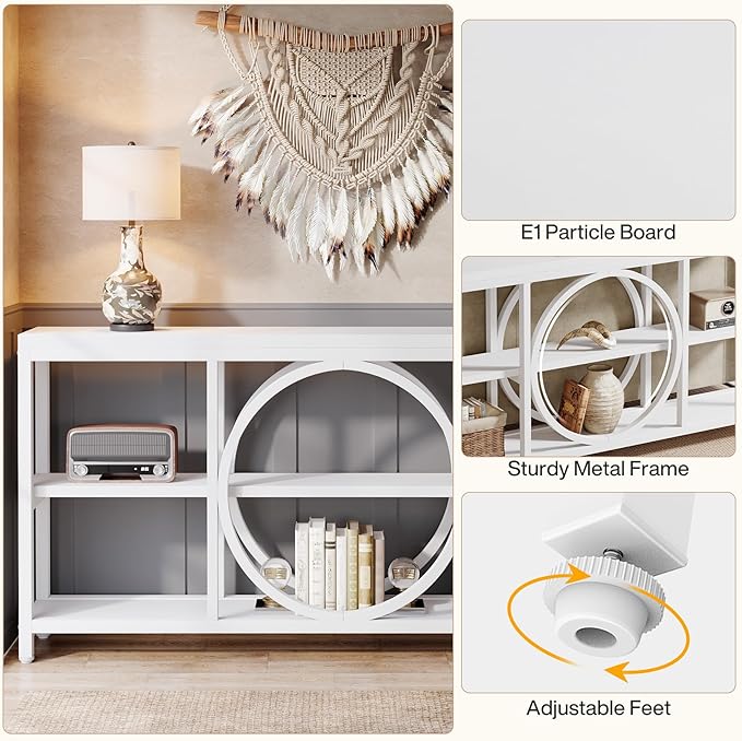 Tribesigns 70.9 Inch Extra Long Console Table for Entryway, Sofa Table Behind Couch with 3 Tier Wood Storage Shelves Industrial Metal Frame for Living Room Hallway Entryway, Pure White