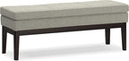 SIMPLIHOME Carlson 45-inch Wide Linen-Look Fabric Ottoman Bench in Greige with Solid Wood Frame for Living Room, Entryway, or Bedroom