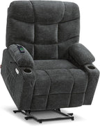 MCombo Oversized Power Lift Recliner Chair with Extended Footrest for Elderly People, Fabric R7289 (Dark Gray, Medium-Oversize)