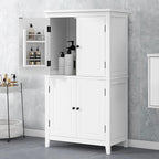Tall Storage Cabinet, Bathroom Floor Freestanding Storage Cabinet with 2 Double-Door and Adjustable Shelves for Bathroom, Office, Living Room, White