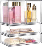 Vtopmart Clear Stackable Storage Drawers Set of 4, Plastic Organizer Bins for Makeup, Cosmetics, Beauty Supplies,Ideal for Vanity, Bathroom,Cabinet,Pantry Organization