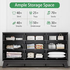 Fluted Dresser for Bedroom with 9 Drawers, 57" Wide Chest of Drawers with Metal Handle, Modern Wood Dresser TV Stand, Wooden Closet Clothes Storage Organizer for Living Room, Hallway, Black