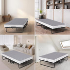 Folding Bed with Memory Foam Mattress, Portable Rollaway Guest Beds on Wheels, 75"x38" Twin Size Space-Saving Cot-Size Bed for Adults with Easy Assembly Metal Frame (Grey)