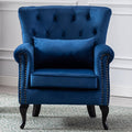 Mid Century Modern Accent Chair Upholstered Armchair Comfy Velvet Fabric Single Sofa with Tufted Wingback for Small Spaces Bedroom Living Room, Blue