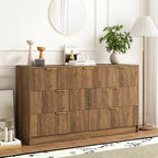 3-Piece Modern Bedroom Furniture Set, Wide 7-Drawer Dresser & 2-Drawer Nightstands Set of 2, Natural Wood Dresser and Nightstand Sets for Bedroom, Hallway, Walnut