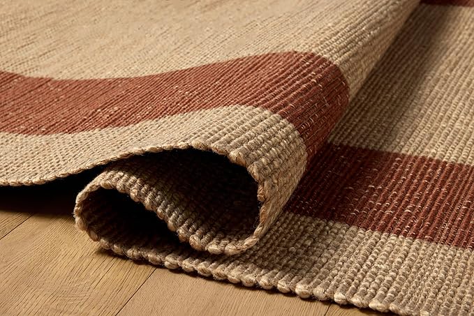 Loloi Leanne Ford Weatherstaff Collection WTS-02 Natural/Brick 2'-3" x 3'-9" Accent Rug Jute, Striped, Neutral, Entryway, Mudroom, Bathroom, and Kitchen