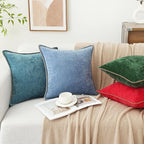 decorUhome Chenille Soft Throw Pillow Covers 18x18 Set of 2, Farmhouse Velvet Neutral Decorative Euro Pillow Covers with Stitched Edge for Couch Sofa Bed Home Decor, Teal