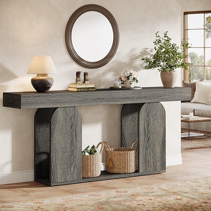 Tribesigns Farmhouse Wood Console Table, 70.9-Inch Entryway Accent Table with U-Shaped Base, 2-Tier Extra Long Sofa Tables for Entrance, Hallway, Living Room (Dark Gray)