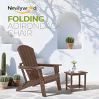 nevilywood Folding Adirondack Chair with Cup Holder, HDPE Patio Chairs, All-Weather Outdoor Chairs for Backyard, Deck, Fire Pit-Coffee