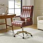 HULALA HOME Modern Executive Office Chair, Faux Leather Tufted Ergonomic Desk Chair with Gold Plated Base & Armrests, 360° Swivel Adjustable Height Tilt Home Office Chair for Work/Study