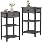 VECELO Tall End Table Set of 2,Nightstand with Drawer and Adjustable Storage Shelf,27.6 inch Side Table for Living Room/Bedroom/Entryway Small Spaces