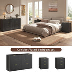 3-Piece Modern Bedroom Furniture Set, Wide 7-Drawer Dresser & 3-Drawer Nightstands Set of 2, Natural Wood Dresser and Nightstand Sets for Bedroom, Hallway, Black