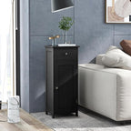 LOKO Bathroom Floor Cabinet, Modern Single Door Storage Cabinet with Drawer & Adjustable Shelves, Corner Narrow Storage Organizer for Living Room, Entryway (Black)
