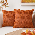 Kevin Textile Fall Pillow Covers 16x16 Inch Set of 2 Soft Pumpkins Decorative Square Pillowcases Plush Autumn Faux Fur Cushions Harvest Gift for Couch Sofa Chair Bedroom Home Decor, Brown