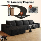 136" Sectional Couches for Living Room Modern Modular Sofa with L-Shape Couchs Upholstered Boneless Couch Deep Seat Sectional Couch with Chaise (Black, Left Facing Chaise+3Seaters)