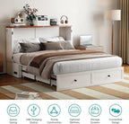 BALUS Full Size Cabinet Bed with Tri-Folding Mattress, 57’W Murphy Bed with USB Charging Station & 2 Storage Drawers, Full Murphy Cabinet Beds for Living Rooom, Apartment, Home Office, Bedroom-White