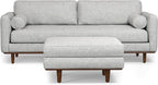 SIMPLIHOME Morrison Mid-Century Modern 89 inch Wide Sofa with Ottoman Set in Mist Grey Woven-Blend Fabric for the Living Room and Family Room