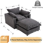 chairus 39.5" Chaise Lounge Chair Indoor with Ottoman, Upholstered Single Sofa Couch Chair Oversized Linen Fabric Reading Armchair for Living Room, Bedroom, Reception Room, Apartment, Black