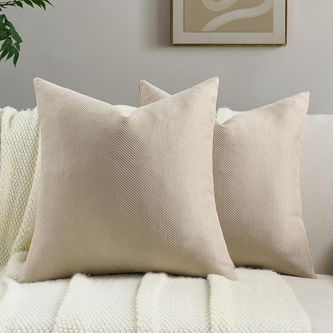 FUTEI Oatmeal Chenille Throw Pillow Covers 26x26 Inch Set of 2,Soft Wide Chevron Textured Euro Pillow Shams,Farmhouse Home Decor for Couch Bed Living Room