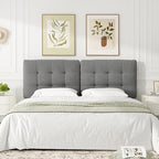 Tufted Upholstered King Headboard, Adjustable Height King Size Headboard Only from 39”to 44” with Durable Solid Wood Legs, Modern Button Diamond Fabric Head Board with Width Adapters, Grey