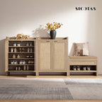 SICOTAS Shoe Cabinet, 24 Pair Shoe Storage Organizer Cabinet, 41" Tall Rattan Shoe Cabinet with Doors and Shelves, 6-Tier Farmhouse Boho Wooden Storage Cabinet for Entryway Hallway Closet, Light Oak