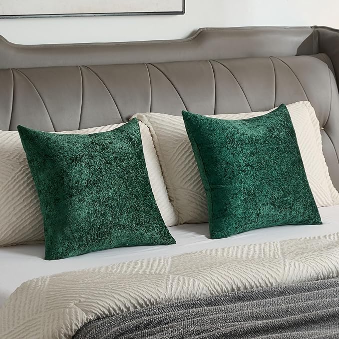 FUTEI Christmas Dark Green Flannel Throw Pillow Covers 26x26 Inch Set of 2,Soft Dimensional Textured Euro Pillow Shams,Modern Home Decor for Couch Living Room