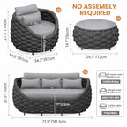 Lanai Outdoor Furniture Sofa Set: 6-Piece Aluminum Woven Rope Patio Conversation Set w/Table - Modern Cushions Couch Set - No Assembly Porch Seating for Deck Yard Garden Pool Hotel Resort