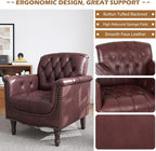 UIXE Faux Leather Accent Chair for Living Room, Tufted Arm Chair Retro Upholstered Club Armchair with Solid Wood Legs, Burgundy Red