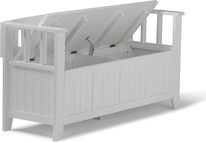 SIMPLIHOME Acadian Entryway Storage Bench - 48 inch Wide Solid Wood Hallway Seat in White, Transitional Bench for Entryway or Living Room with Lift-Up Lid and Spacious Storage