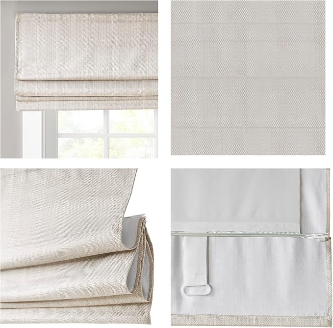 Madison Park Galen Cordless Roman Shade, 39"W x 64"H, Sheen Ivory – Room Darkening, Thermal Insulated, Energy Efficient Window Blind with Subtle Sheen Basketweave Fabric for Privacy