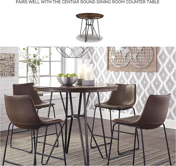 Signature Design by Ashley Centiar Urban Industrial 28.75" Pub Height Bucket Seat Barstool, 2 Count, Brown