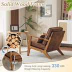 VINGLI Solid Wood Wide Armrests Accent Chair Set of 2,Upholstered Mid Century Modern Chair with Pillow,Farmhouse Arm Chair Comfy Reading Chair,Chairs Living Room,Bedroom,Guest Room,Suede,Rustic