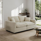 Modern Sectional Linen Cloud Couch for Living Room Loveseat Modular Filled-Down Sofas, Detachable Couch Cushion Covers,Cozy Feather Down Sofa for Apartment Beige
