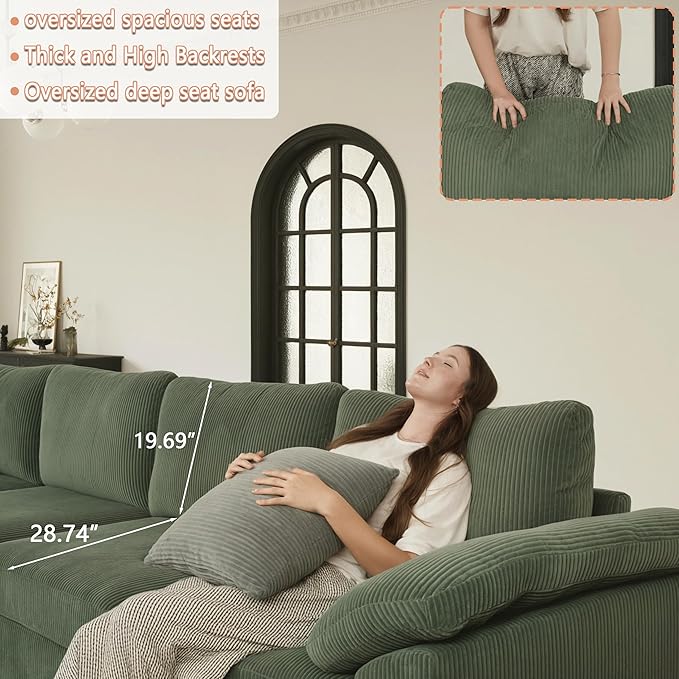EASE MOOSE Extra Large Sectional Modular Sofa,Oversized U Shape Sectional Couch Wide Deep Seat Modular Cloud Couch,Green