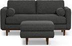SIMPLIHOME Morrison Mid-Century Modern 72 inch Wide Sofa with Ottoman Set in Charcoal Grey Tightly Woven Performance Fabric for the Living Room and Family Room