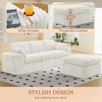 114" Cloud Boneless Sectional Couches for Living Room, Modular Sectional Sofa with Cup Holder, Cozy Fluffy L Shaped Deep Seat Boneless Couch with Storage Pocket, No Assembly Required, White