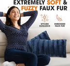 Cheer Collection Faux Fur Throw Pillows - Decorative Pillows for Couch, Bed Throw Pillows, Blue Accent Pillows for Bedroom or Living Room Aesthetic, Set of 2 Furry Throw Pillows, 12" x 20"