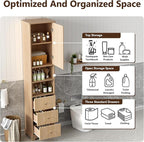 Tall Freestanding Storage Cabinet with One Door & 3 Drawers, Multi-Purpose Organizer with Open Storage and Adjustable Shelf for Bathroom, Office, Living Room, Wood