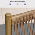 PURPLE LEAF 4 Pieces Patio Conversation Set Outdoor Wicker Furniture with Aluminum Table and Rattan Chairs Sofa Cushions Included for Porch Backyard Garden Balcony Teak