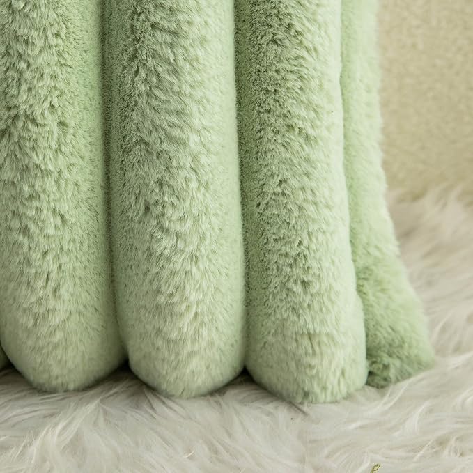 Neelvin Green Faux Fur Cozy Soft Striped Decorative Throw Pillow Covers 22x22 inch Set of 2,Velvet Pillowcase Cushion Case for Sofa Couch