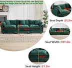 Aoowow Modular Sectional 3 Seater Cloud Sofa Couch for Living Room,113.8" Cloud Sofas with Deep Seat,Modern Chenille 3 Seat Sofas,Fluffy Cloud Couches for Bedroom,Apartment,Office (Green, 3 Seater)